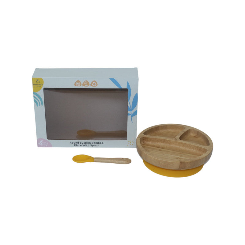 Mori Mori round plate with spoon and silicone suction yellow