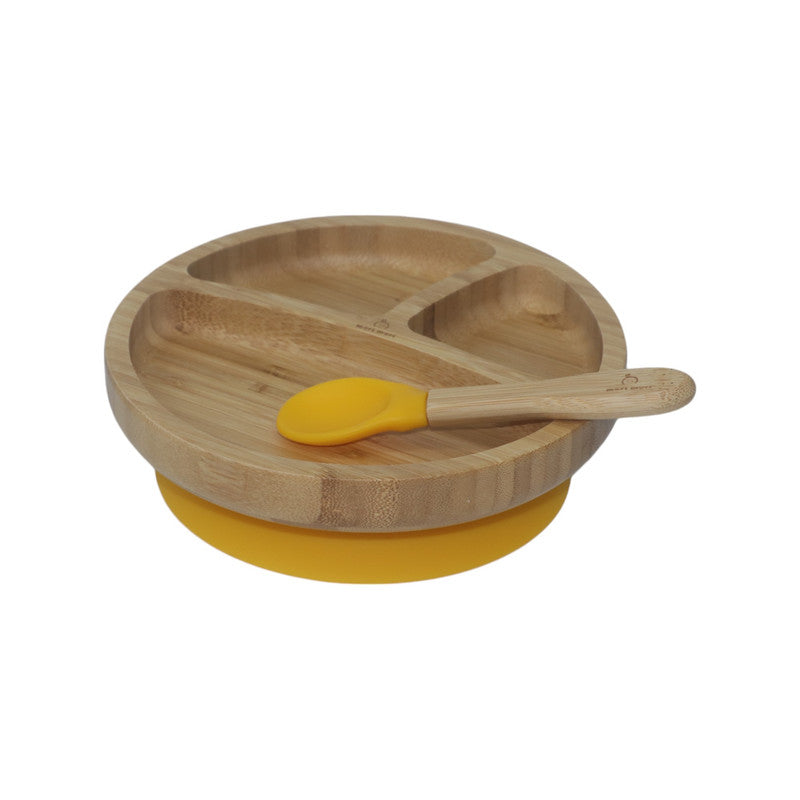 Mori Mori round plate with spoon and silicone suction yellow