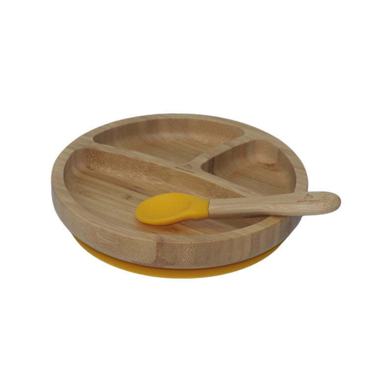 Mori Mori round plate with spoon and silicone suction yellow