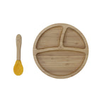 طبق موري موري الدائري مع ملعقة وقاعدة شفط سيليكون - اصفر