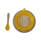 طبق موري موري الدائري مع ملعقة وقاعدة شفط سيليكون - اصفر