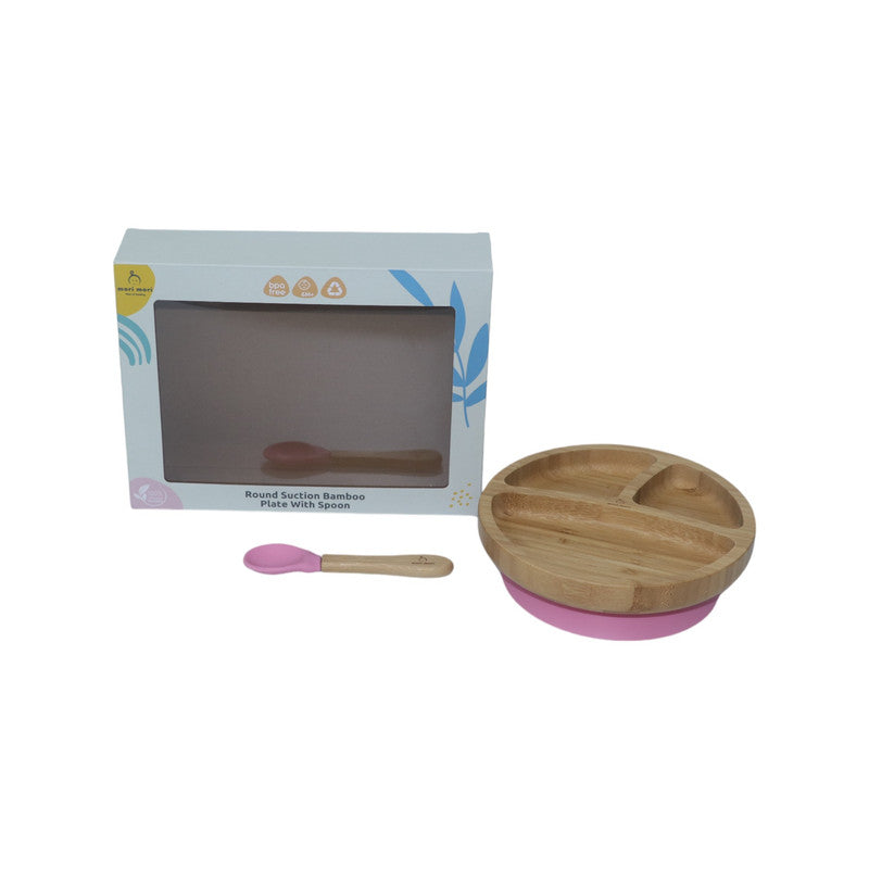 Mori Mori round plate with spoon and silicone suction pink