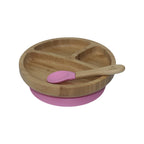 طبق موري موري الدائري مع ملعقة وقاعدة شفط سيليكون - وردي