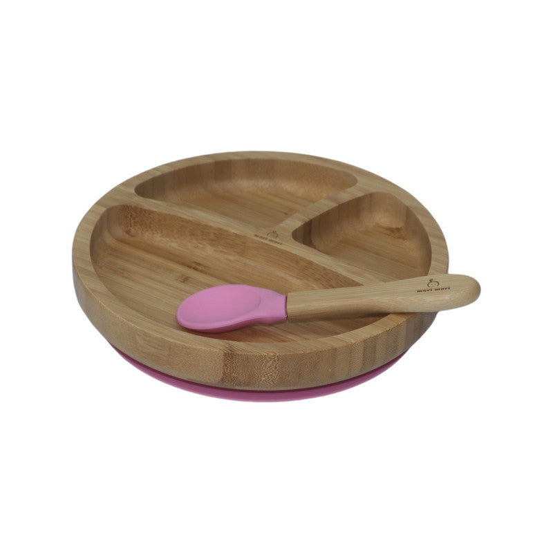 Mori Mori round plate with spoon and silicone suction pink