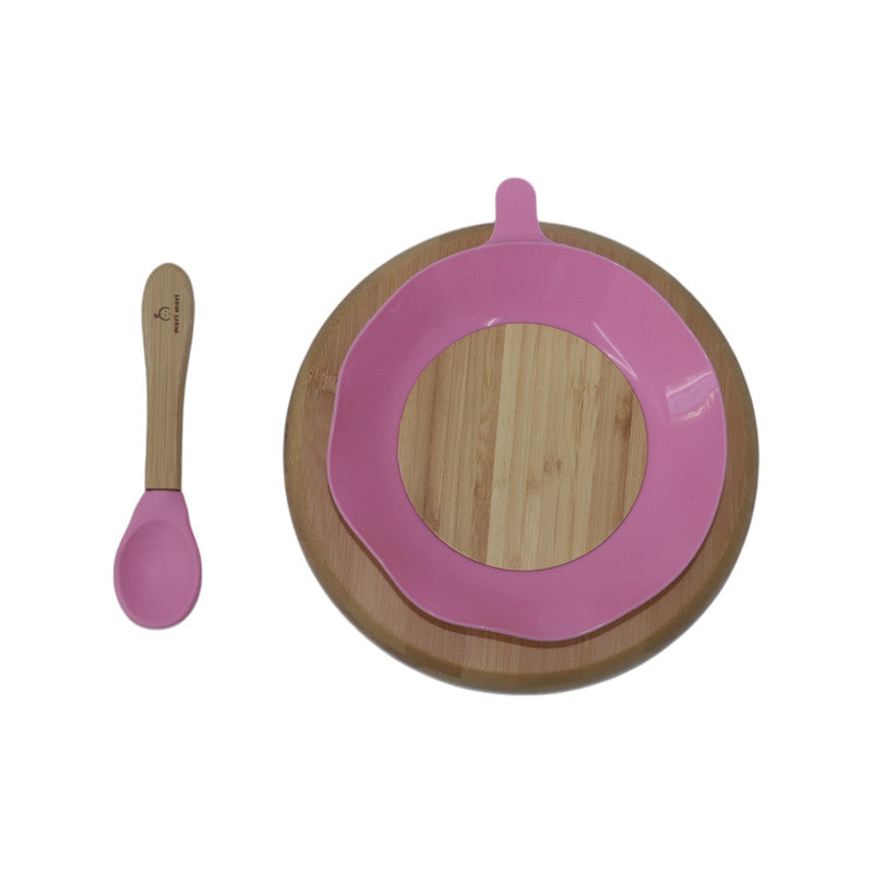 Mori Mori round plate with spoon and silicone suction pink