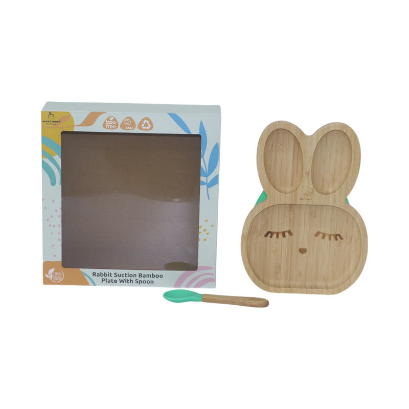 Mori Mori rabbit plate with spoon and silicone suction - green