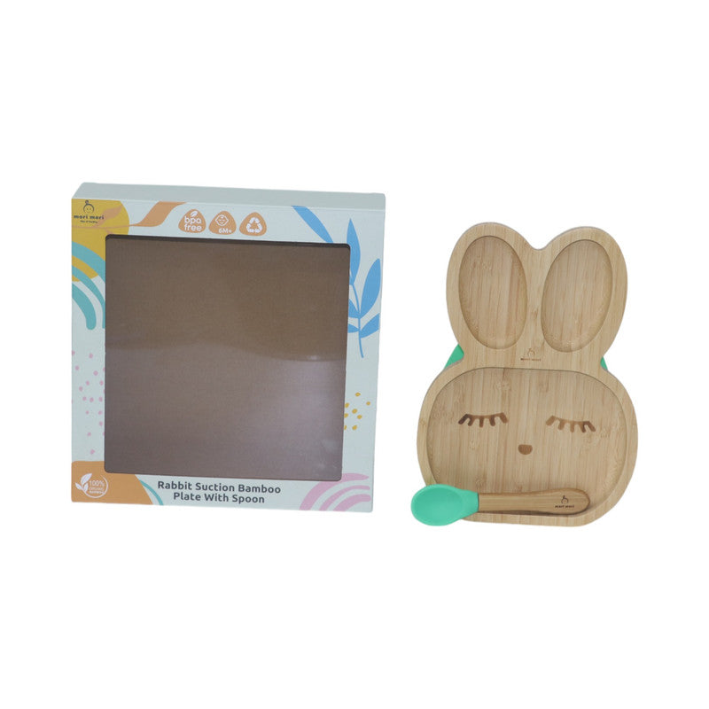 Mori Mori rabbit plate with spoon and silicone suction - green