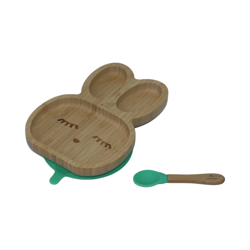 Mori Mori rabbit plate with spoon and silicone suction - green