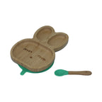 Mori Mori rabbit plate with spoon and silicone suction - green