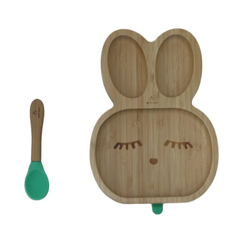 Mori Mori rabbit plate with spoon and silicone suction - green