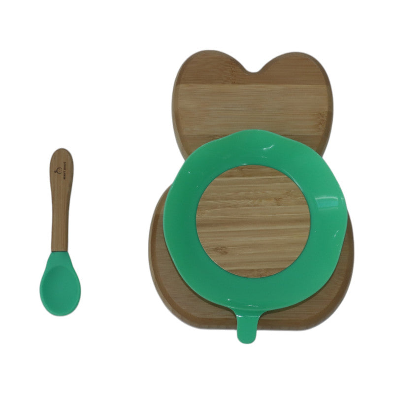 Mori Mori rabbit plate with spoon and silicone suction - green