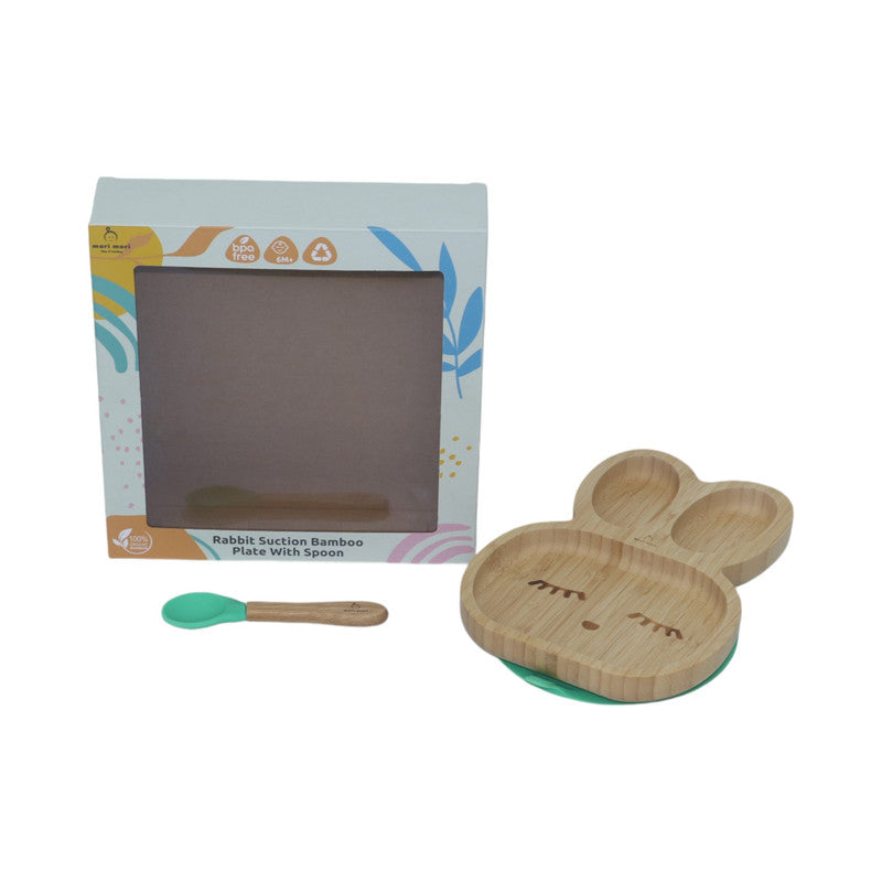 Mori Mori rabbit plate with spoon and silicone suction - green