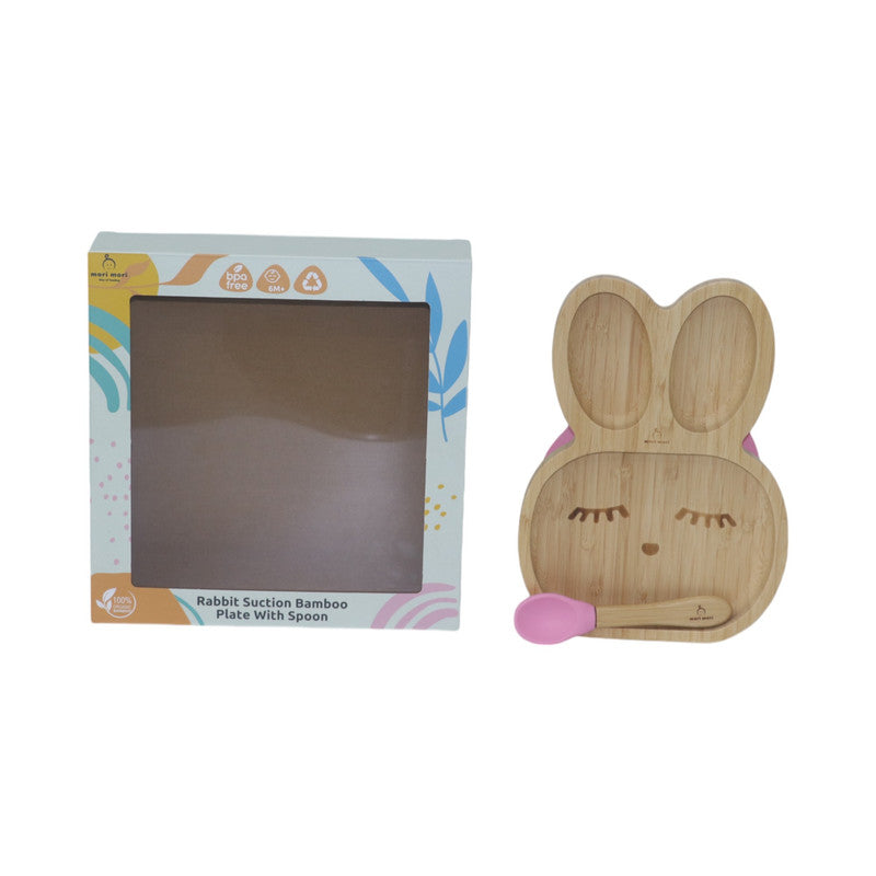 Mori Mori rabbit plate with spoon and silicone suction pink