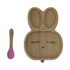 Mori Mori rabbit plate with spoon and silicone suction pink