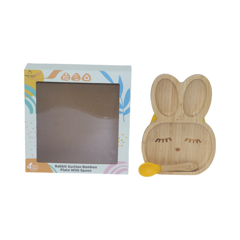 Mori Mori rabbit plate with spoon and silicone suction yellow