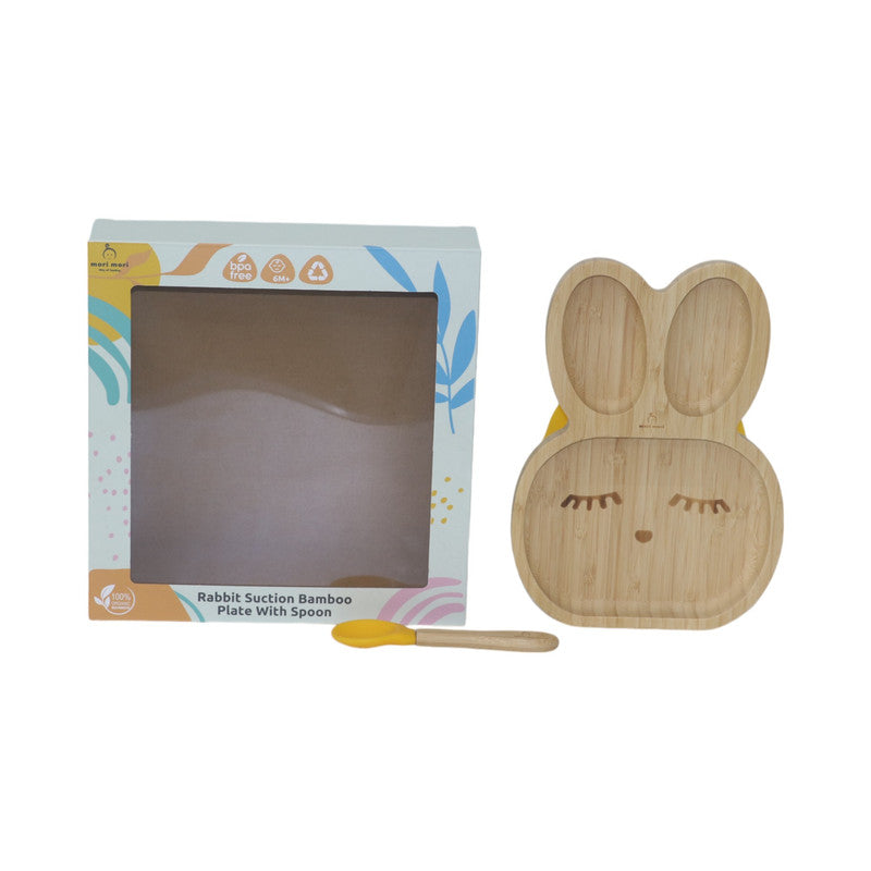 Mori Mori rabbit plate with spoon and silicone suction yellow