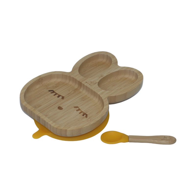 Mori Mori rabbit plate with spoon and silicone suction yellow