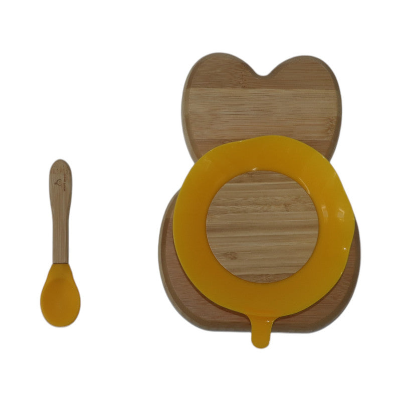 Mori Mori rabbit plate with spoon and silicone suction yellow