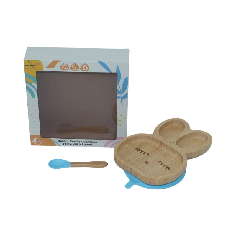 Mori Mori rabbit plate with spoon and silicone suction - blue