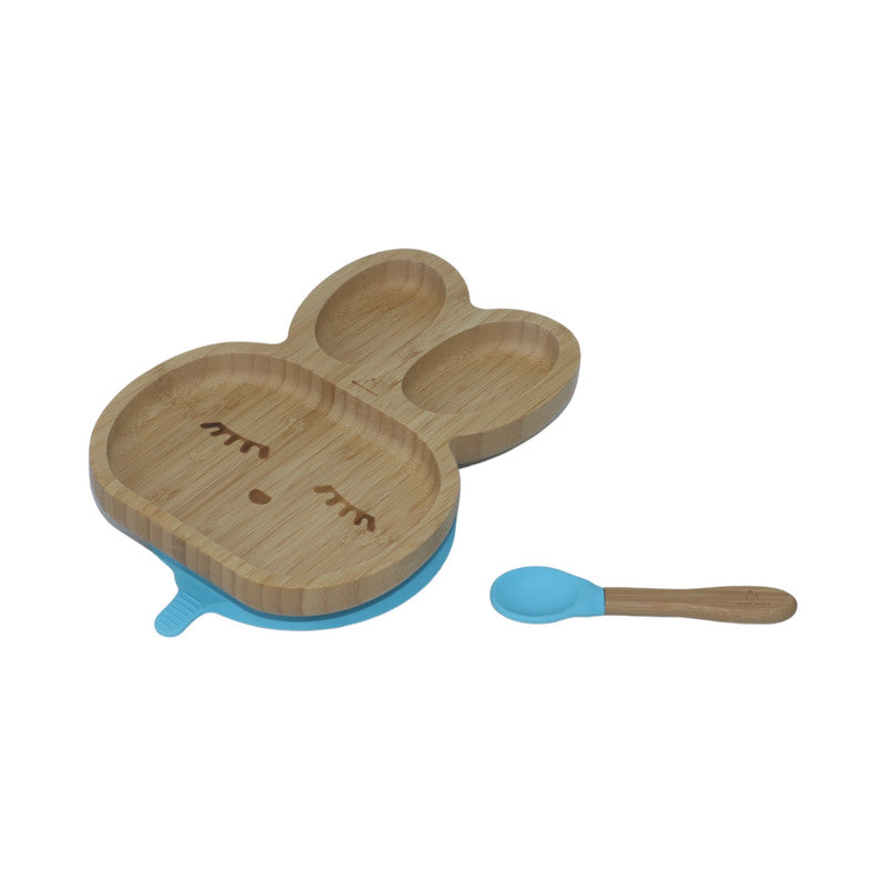 Mori Mori rabbit plate with spoon and silicone suction - blue