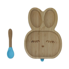 Mori Mori rabbit plate with spoon and silicone suction - blue