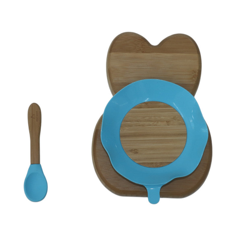 Mori Mori rabbit plate with spoon and silicone suction - blue