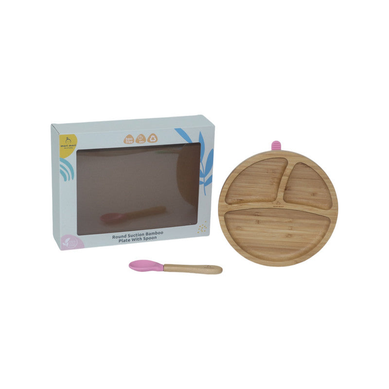 Mori Mori round plate with spoon and silicone suction pink