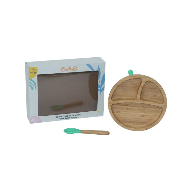 Mori Mori round plate with spoon and silicone suction green