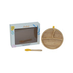 طبق موري موري الدائري مع ملعقة وقاعدة شفط سيليكون - اصفر