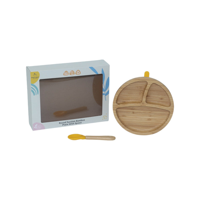 Mori Mori round plate with spoon and silicone suction yellow