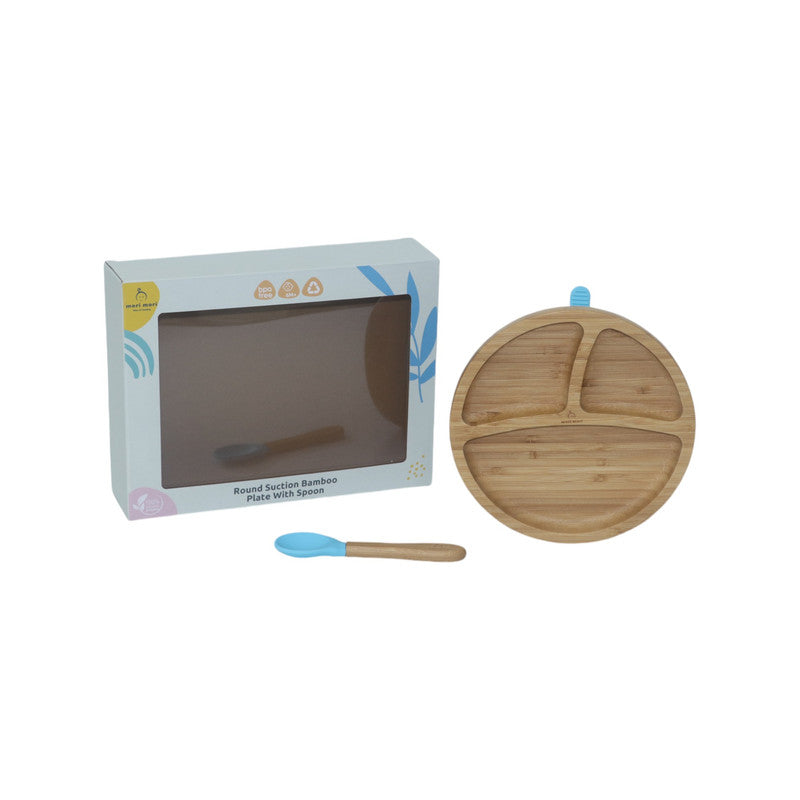 Mori Mori round plate with spoon and silicone suction blue