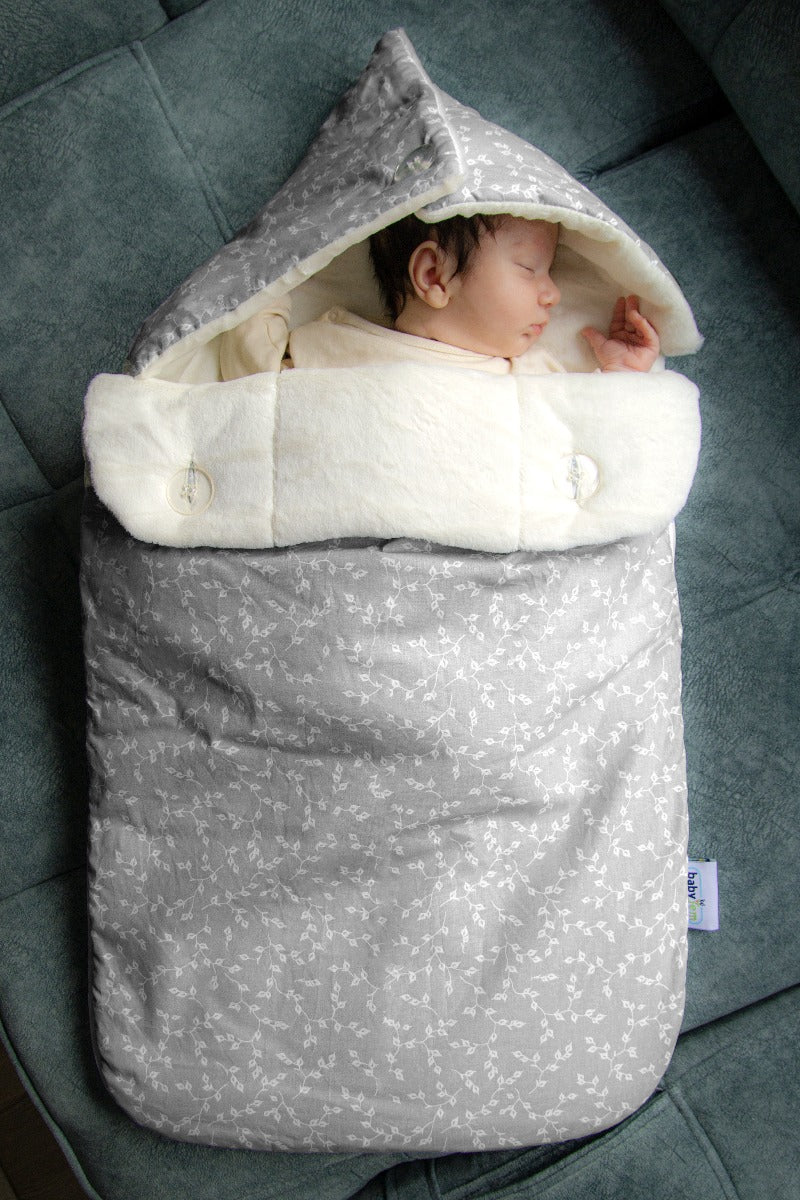 BABYJEM SWADDLE WITH FISH PATTERNS - GREY FLOWER