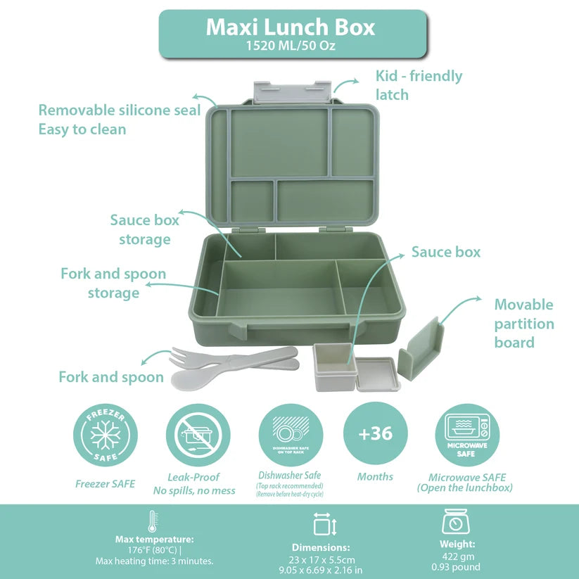 Clevakid Maxi Lunch Box Green  Olive 1520ML\50 OZ - ClevaBuckett Friend