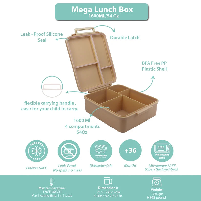 Clevakid Mega Lunch Box Brown Latte 1600ML\54 OZ- ClevaNeckee Friend