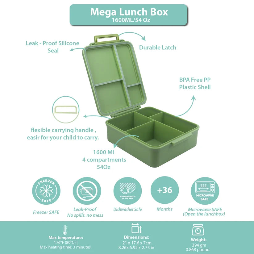 Clevakid Mega Lunch Box Green Leaves 1600ML\54 OZ