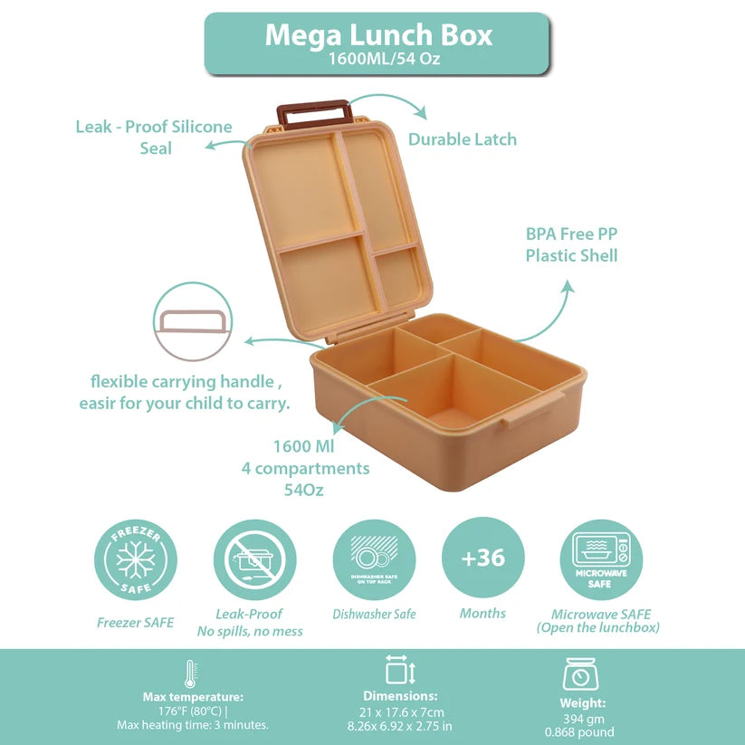 Clevakid Mega Lunch Box Orange Light Peach 1600ML\54 OZ- ClevaOwlee Friend