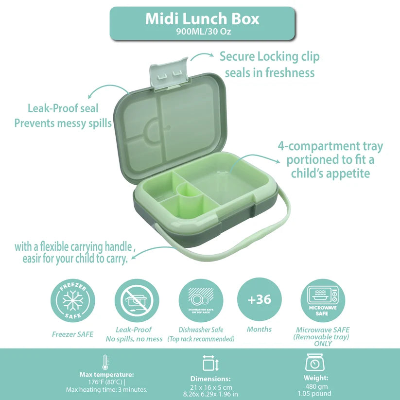 Clevakid Midi  Lunch Box Green  Olive 900ML \30 OZ - ClevaRcer Friend