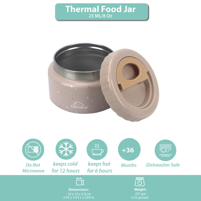Clevakid Thermal Food Jar Brown Dark Toffeh 250ML \8 OZ - stars Design
