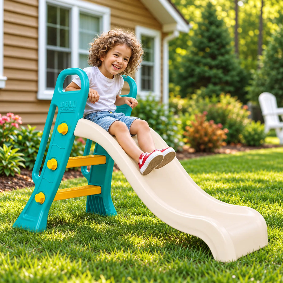 Junior Slide – Cream & Teal