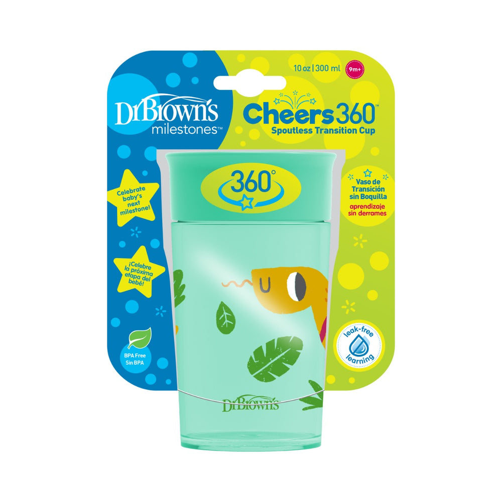 Dr.Brown's Smooth Wall Cheers 360 Cup, 10 oz/300 ml, Green Deco (9m+), 1Pack