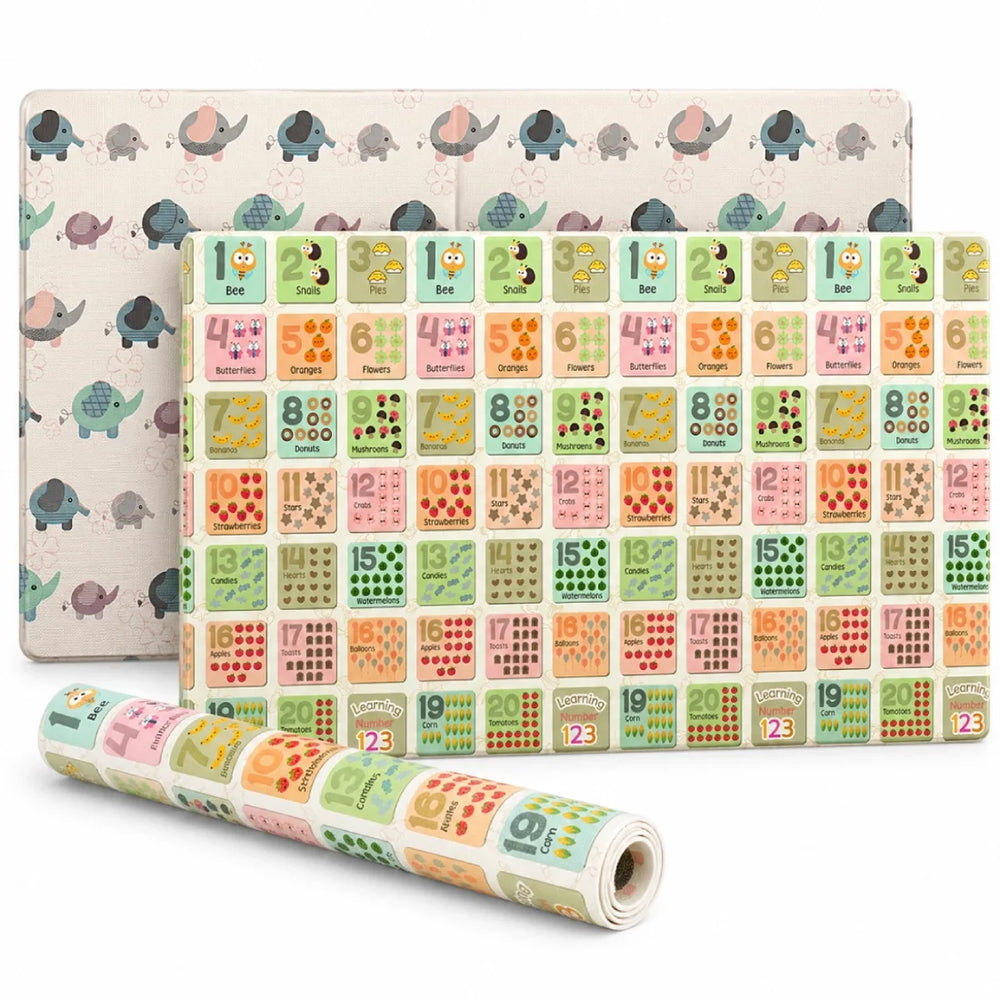 Kids 2-Sided Foam Roll Mat Numbers Animals Waterproof Anti-Slip Play