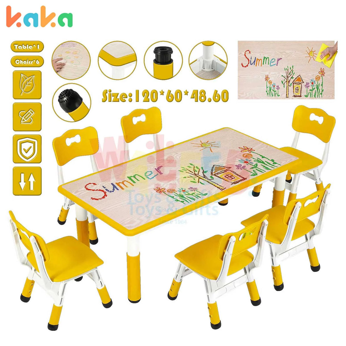 Kids Activity Table with 6 Adjustable Chairs