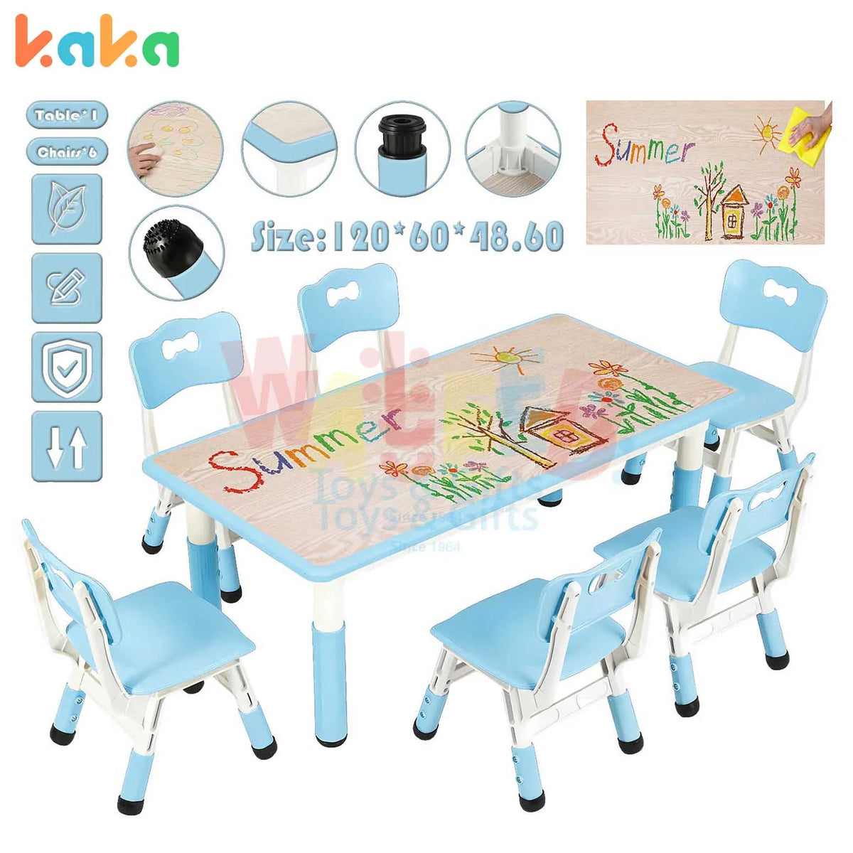 Kids Activity Table with 6 Adjustable Chairs