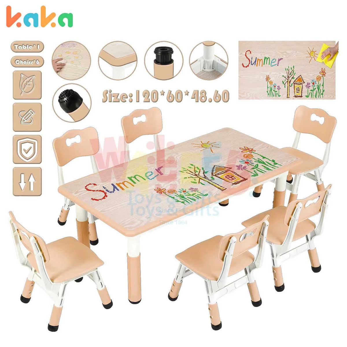 Kids Activity Table with 6 Adjustable Chairs