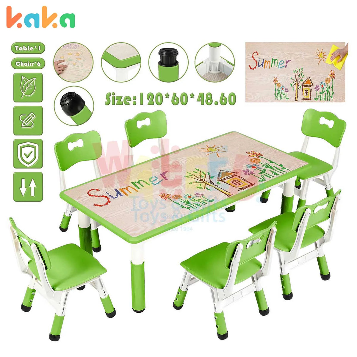 Kids Activity Table with 6 Adjustable Chairs