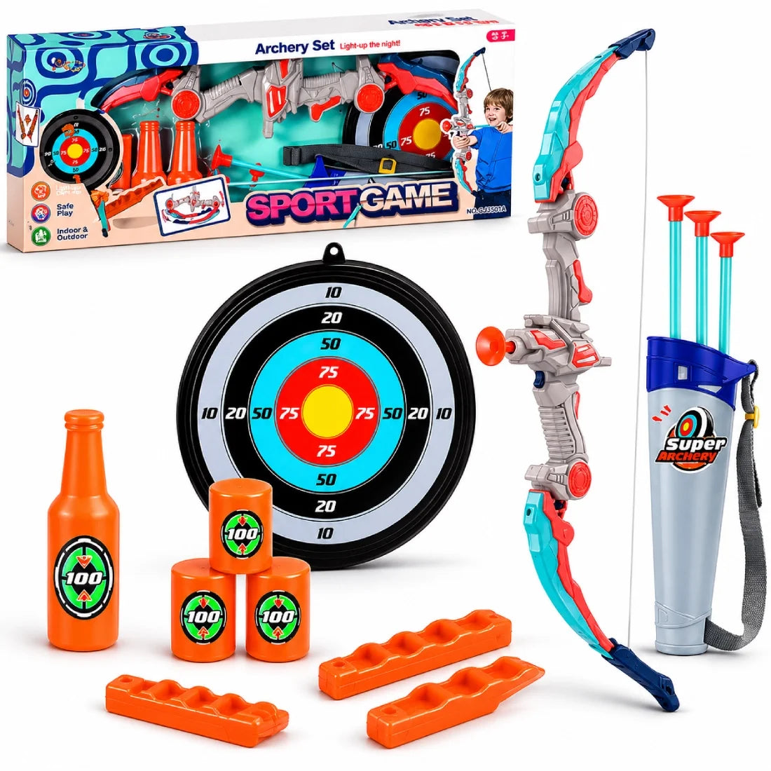 Kids Bow and Arrow Set Light Target Shooting Archery Play Outdoor