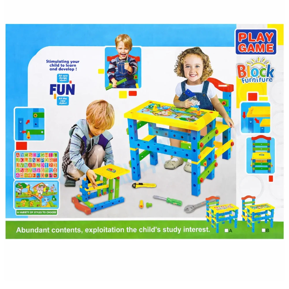 Kids Building Blocks Activity Table with Tools 138 Pieces