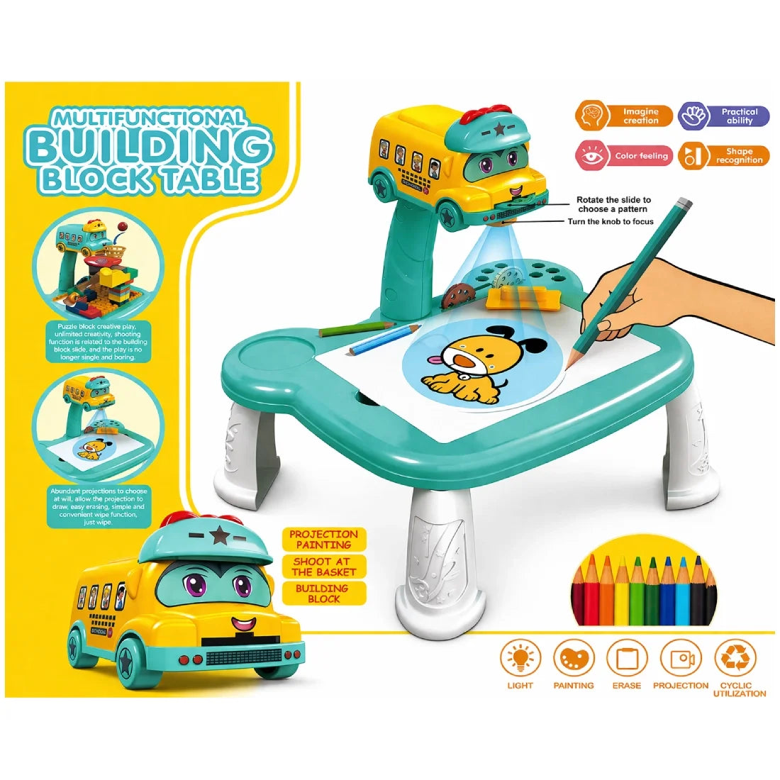 Kids Building Blocks Table Projection 1 Piece Drawing Toy