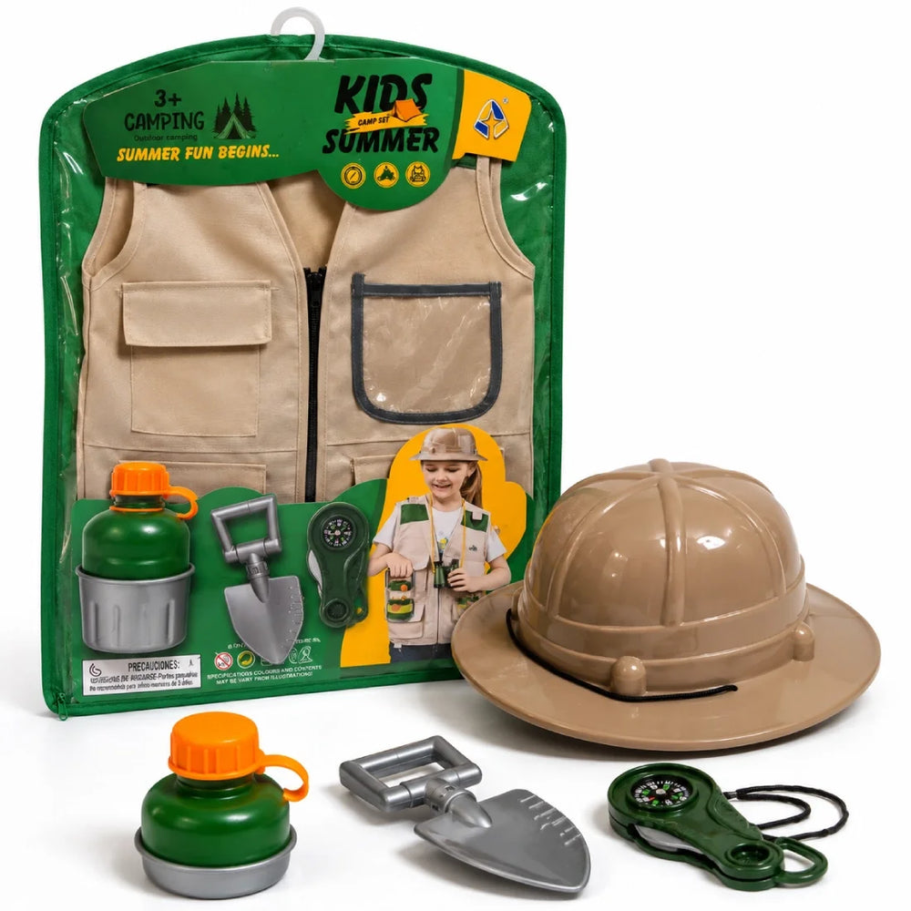 Kids Camping Explorer Set Vest Helmet Outdoor Adventure Playset