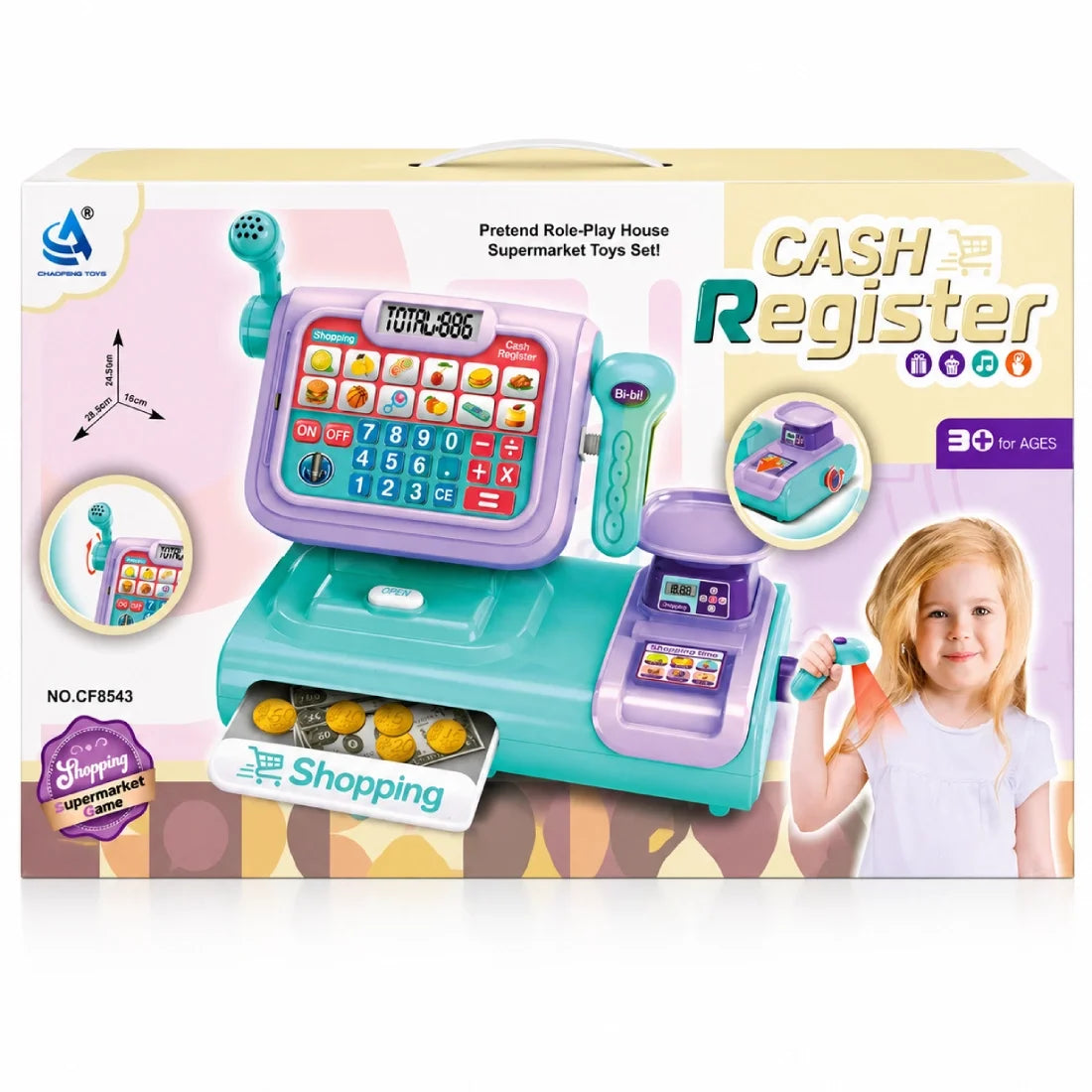 Kids Cash Register Playset with Scanner Drawer Pretend Shopping